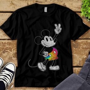 Disney Mickey And Friends Rainbow Mickey Tie Dye Shorts Unisex Tee Adult T-shirt